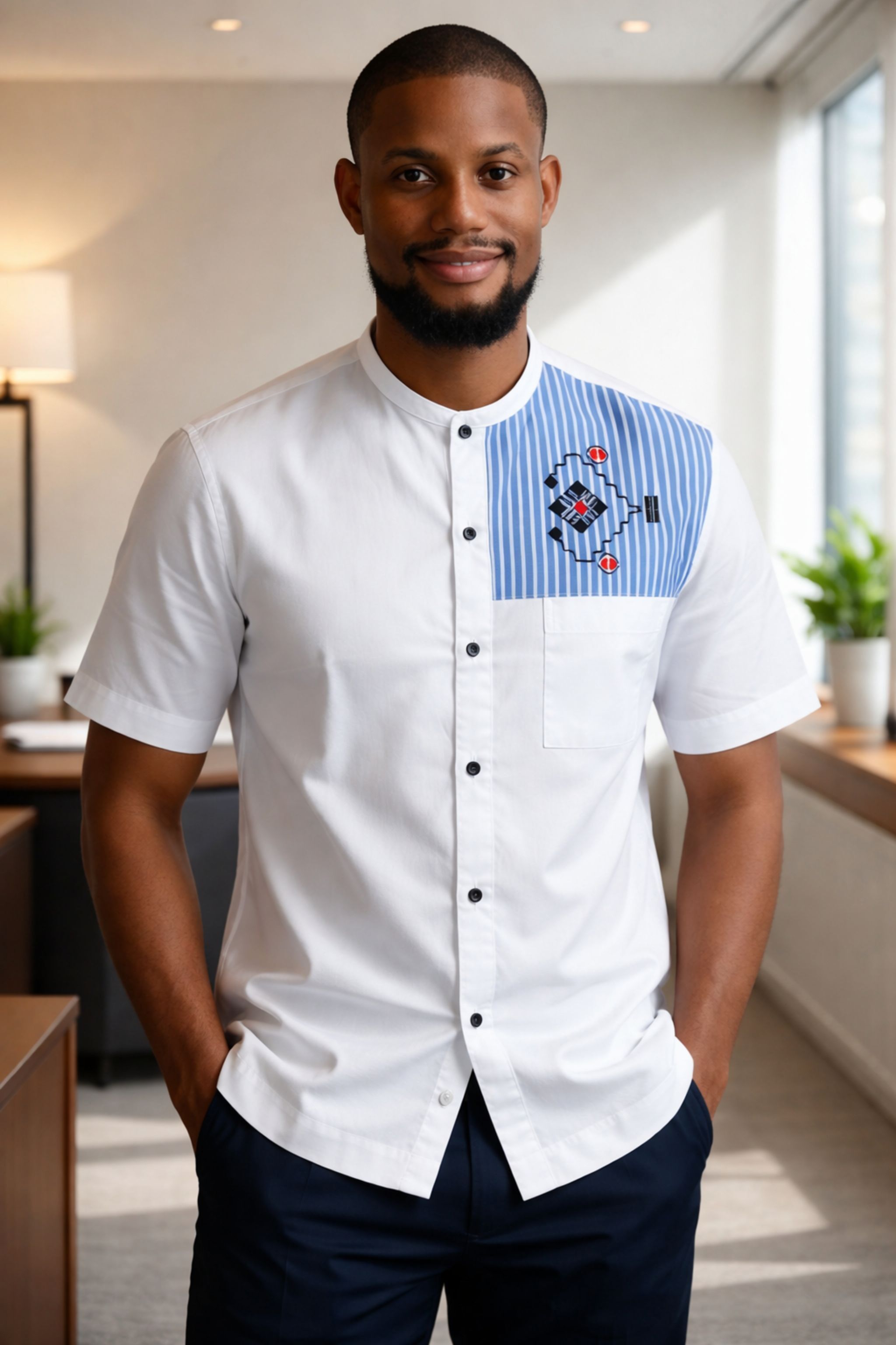 Chemise blanche KORHA à rayures, présentée sur mannequin